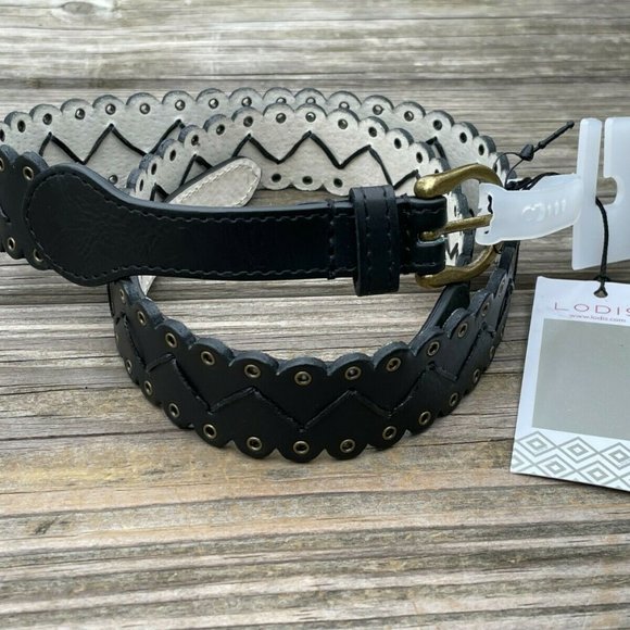 Lodis Women belt leather Lazer Cut fashion Women Black Waistband Size M - Picture 12 of 12